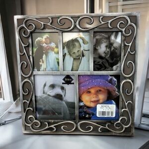 Fetco Cast Metal Ornate Lace Tabletop Picture Frame Sectioned For 5 Pictures